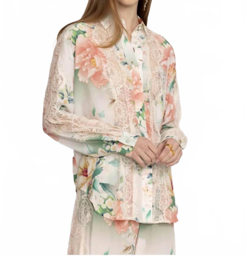 NEW JOHNNY WAS ruksana silk button down shirt in pink roses